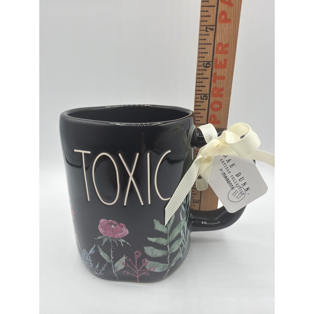 Rae Dunn TOXIC Black Floral Halloween Mug Gothic Botanical